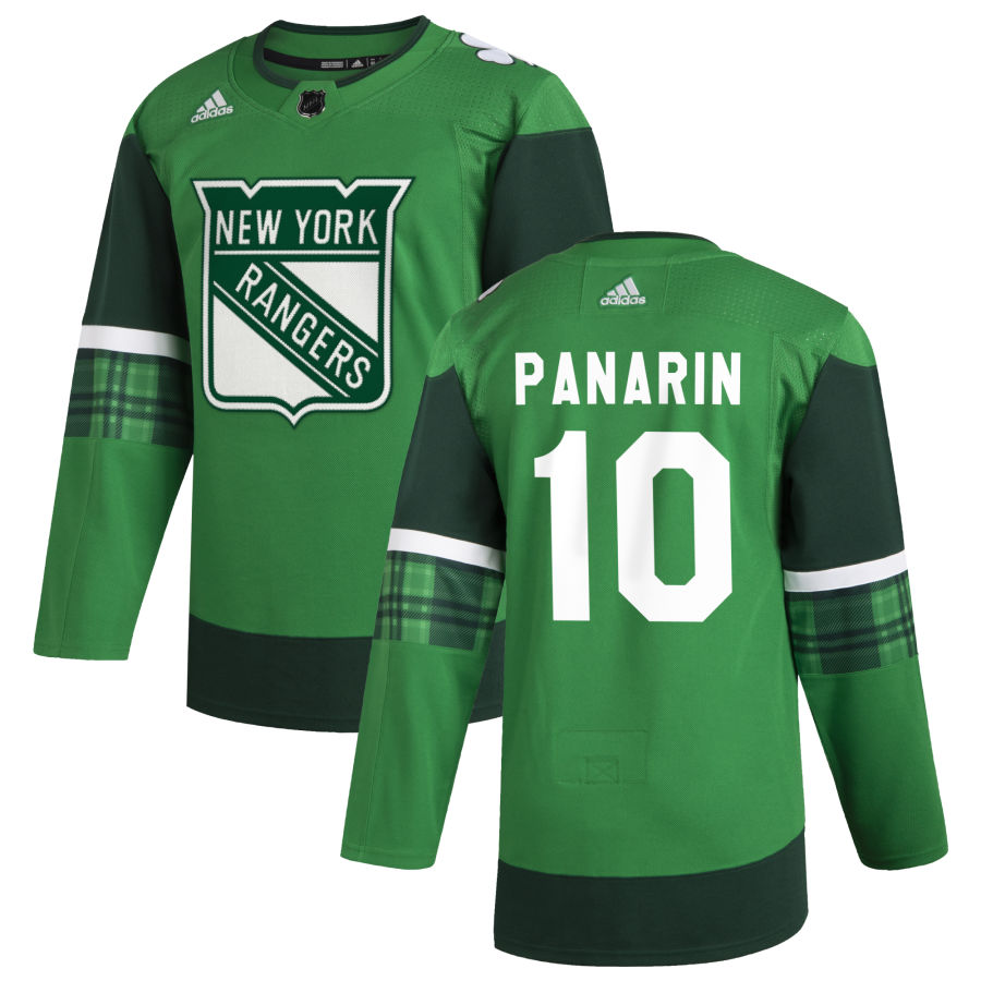 New York Rangers #10 Artemi Panarin Men Adidas 2020 St. Patrick Day Stitched NHL Jersey Green